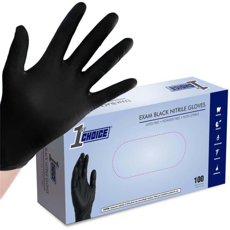 1st Choice Black Nitrile Gloves, Large, Box of 100, Disposable, Latex Free, Exam Grade, Glove for Cooking - 4 mil - Image 1